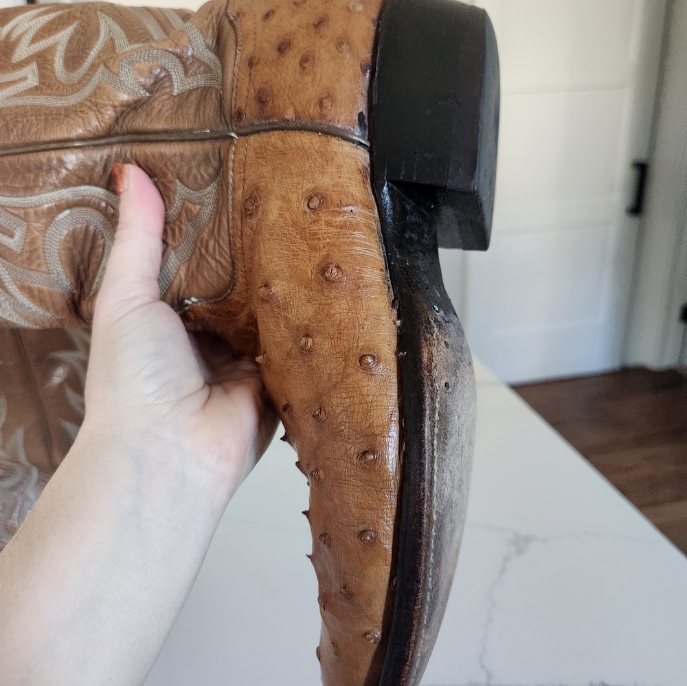 Tony Lama El Rey Collection Vintage Full Quill Ostrich Boots Brown/Tan Size 8.5D - Picture 4 of 16
